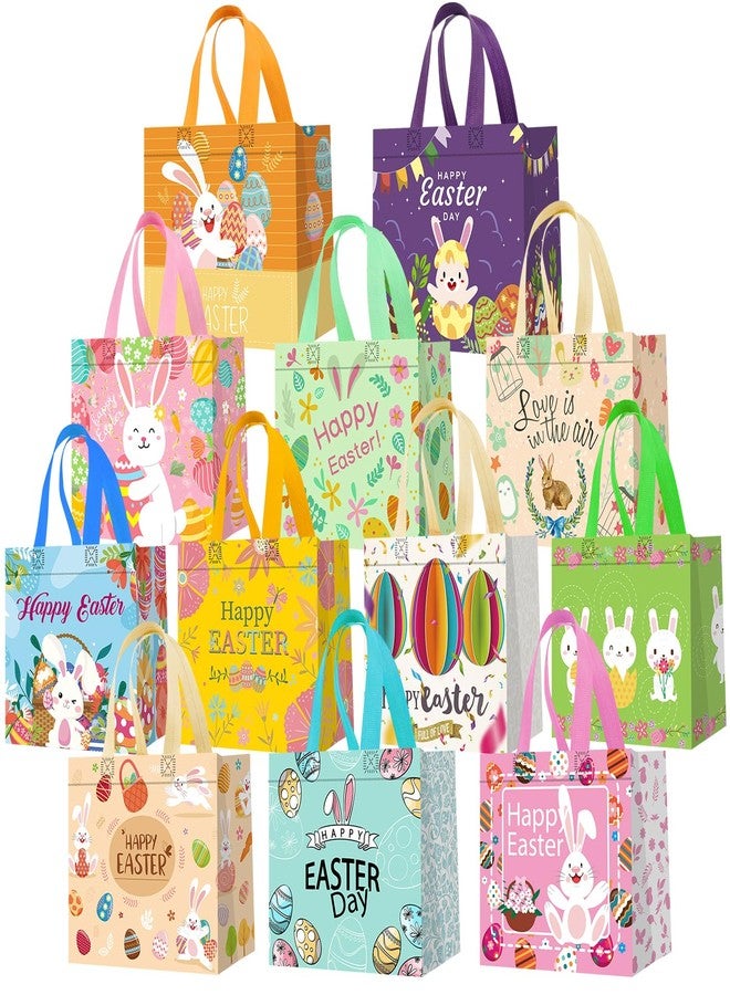 DECHISY 12Pack Easter Bags with Handles for Kids, Bunny Carrot Chick Reusable Easter Egg Hunt Bags, Non-Woven Easter Baskets for Gifts Wrapping, Easter Egg Hunt, Easter Party Favors, 8.3×7.9×5.9inch - Image 1