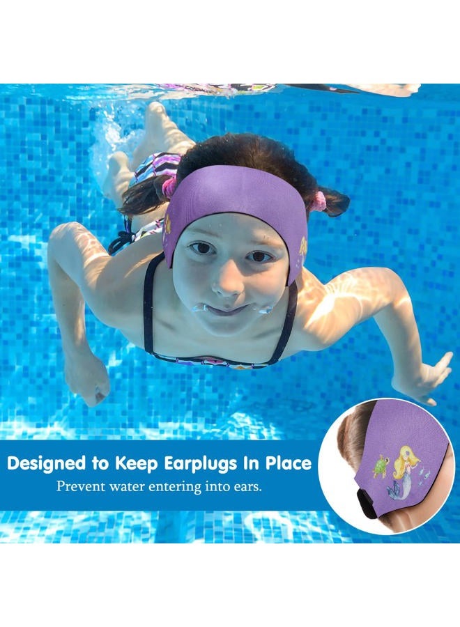 HeySplash Swimming Headband, High Elasticity Waterproof Neoprene Hair Band with Cute Mermaid Pattern for Swimming and Surfing, S - Purple Mermaid - Image 3