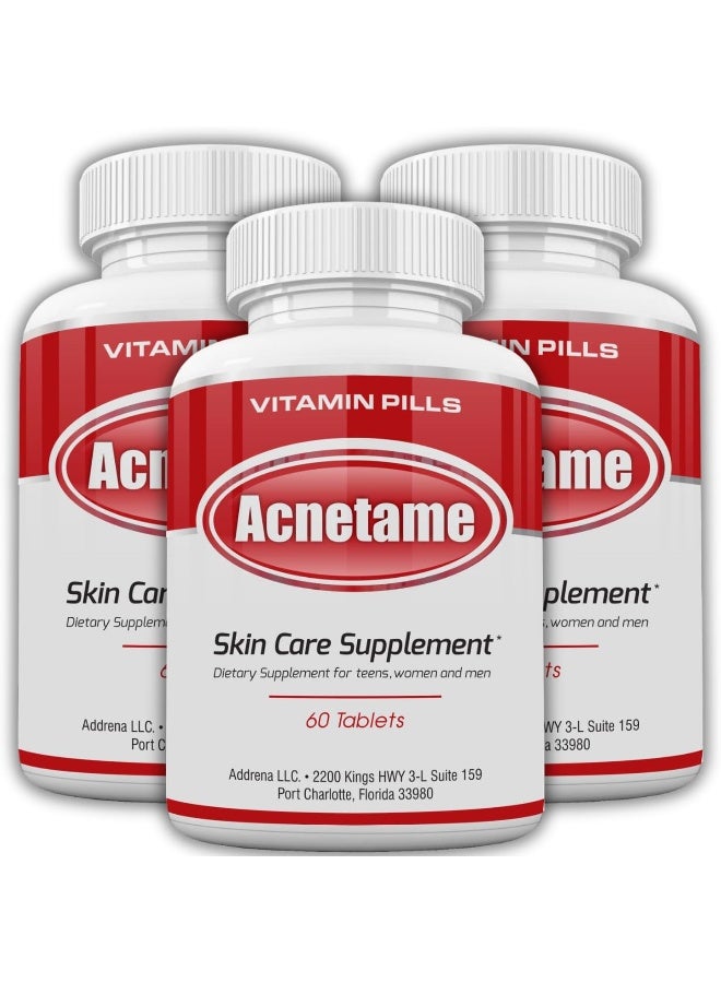 Acnetame 3 Pack- Vitamin Supplements for Acne Treatment- Hormonal Pimple Tablets to Clear Oily Skin for Women, Men, Teens, and Adults - Image 1