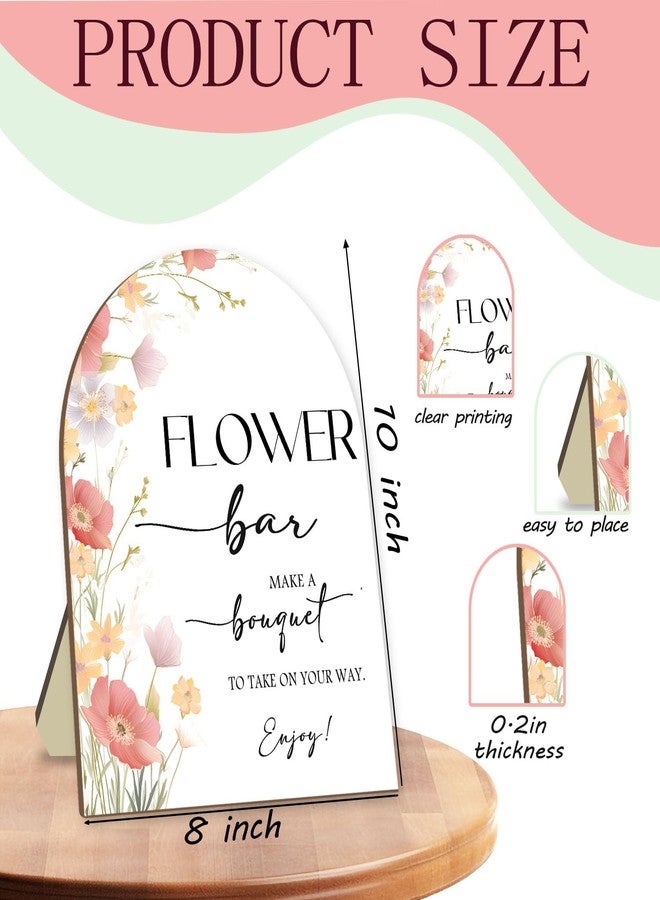 Hatzelou Flower Bar Wooden Sign with Stand, Pink Floral Bridal Shower Sign, Boho Bridal Shower Welcome Sign, Bar Decoration Supplies, Wedding Decor Supplies, Party Supplies - Image 2