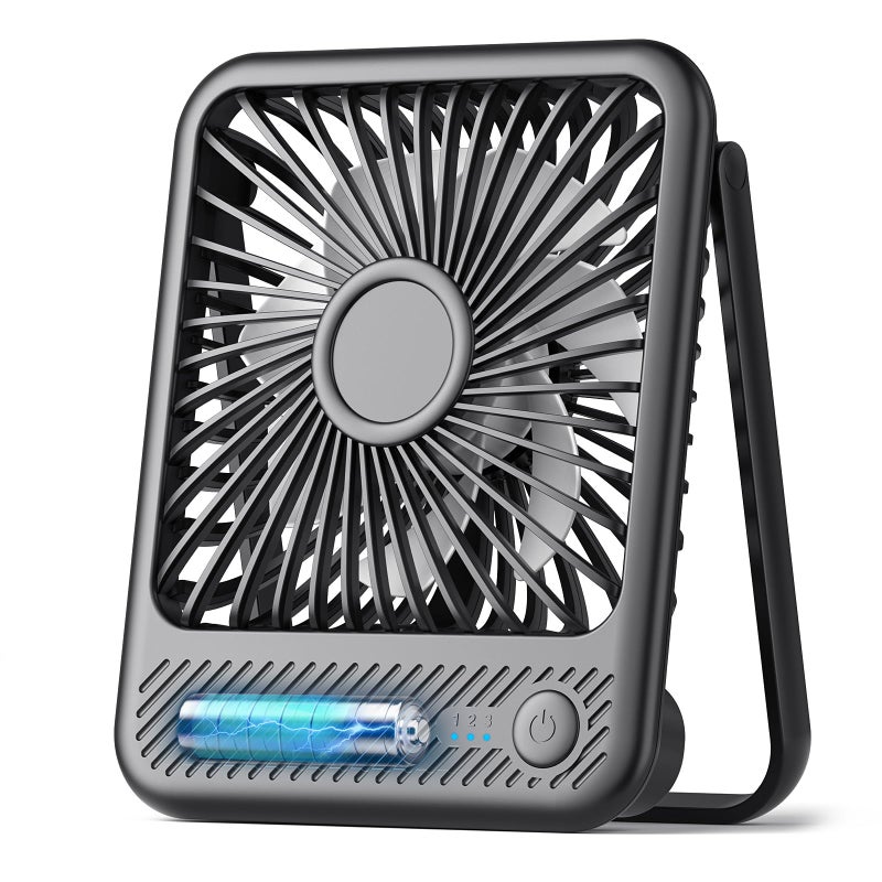 Koonie Desk Fan Ultra Quiet 2511h Battery Operated Small USB Fan with Strong Wind 180 Tilt Folding and 3 Speeds Adjustable Battery Powered Mini Personal Fan for Office Bedroom Desktop
