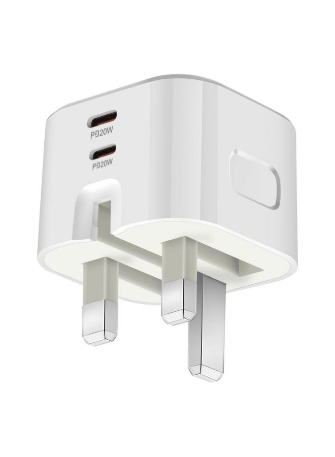 40W Type-C Charger with 2-Port 20W USB C Plug, Foldable PD Fast Charging Adapter Wall Plug Compatible with iPhone, iPad, Samsung Galaxy, Huawei, Oppo
