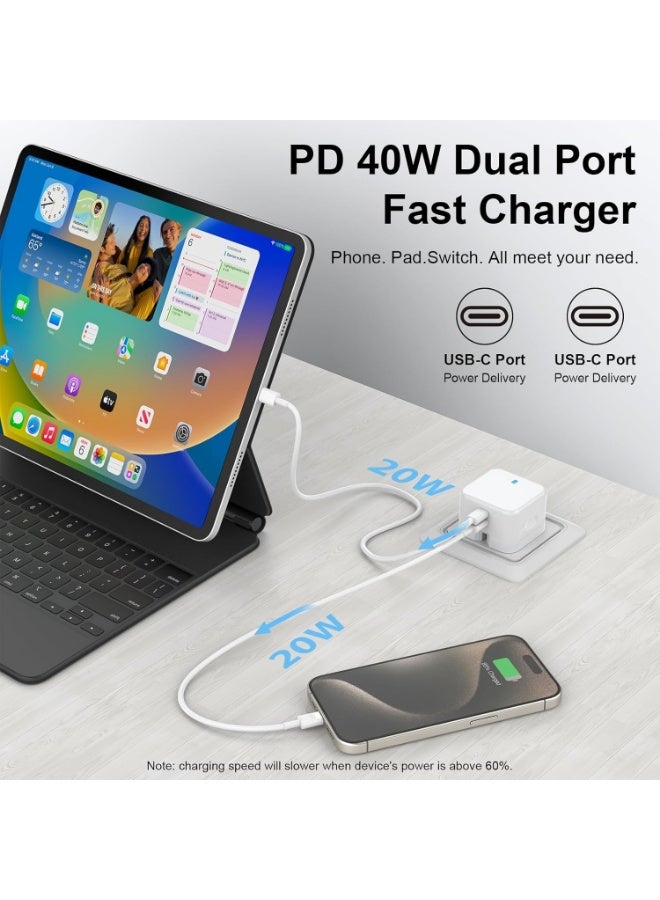 WinCheer شاحن 40 وات من النوع C مع قابس USB C ثنائي المنافذ 20 وات، محول شحن سريع PD قابل للطي ومتوافق مع iPhone و iPad و Samsung Galaxy و Huawei و Oppo - Image 3