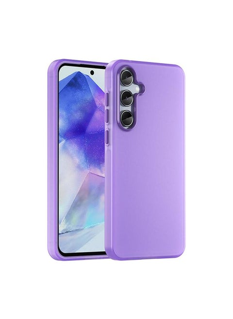 جراب هاتف Samsung Galaxy A55 5G Frosted Translucent TPU Hybrid PC بتغطية كاملة (أرجواني داكن)