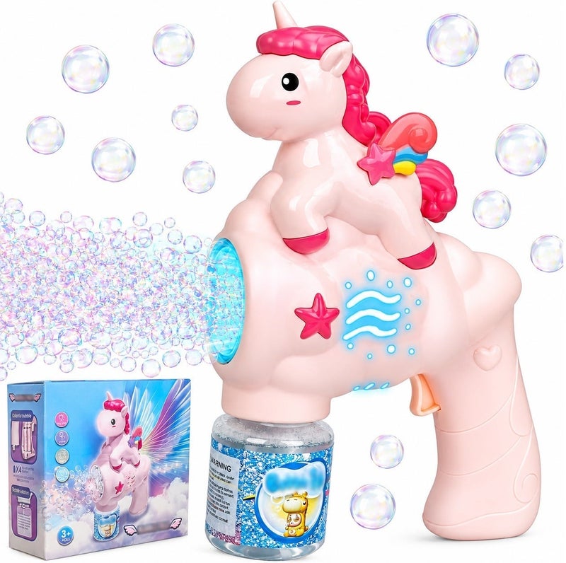 O2. Rainbow Horse Bubble Gun with Light Wings – Includes 100ML Bubble Solution - Image 1