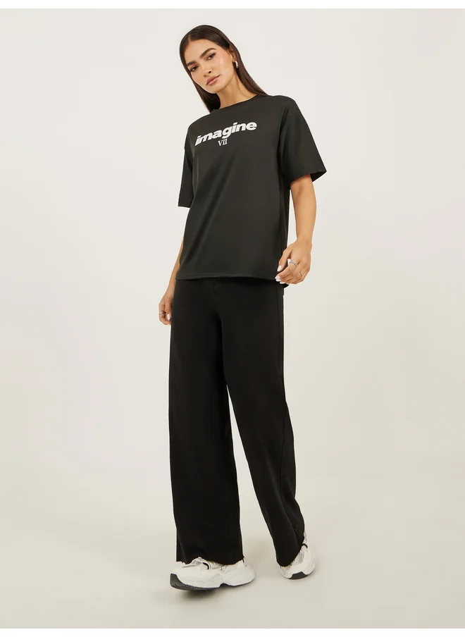 Styli Styli Slogan Print Round Neck Short Sleeve T-Shirt