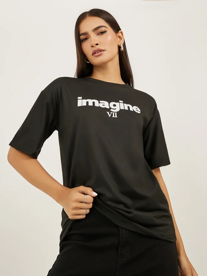 Styli Styli Slogan Print Round Neck Short Sleeve T-Shirt