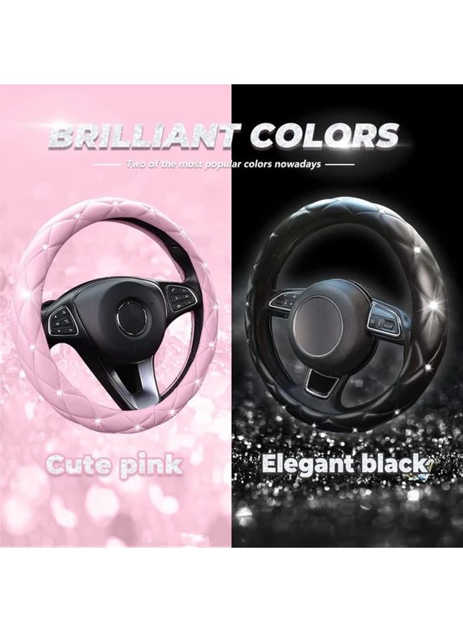 Pink Faux Leather Steering Wheel Cover 15 Inch Rhinestone Bling Anti Slip Breathable Protector Car Accessories For Women - Image 4