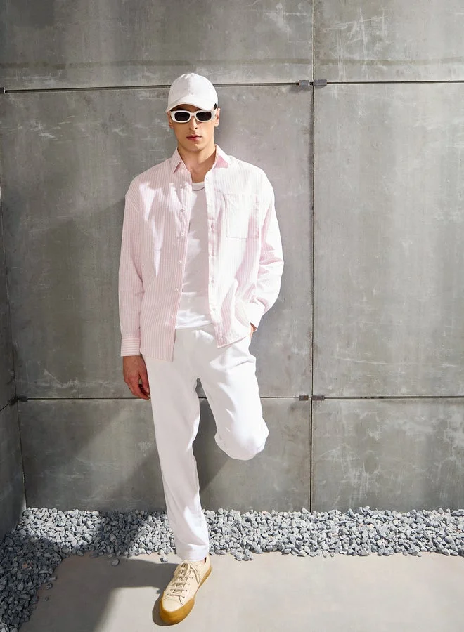 ماسكلن ساسافراس قميص رجالي مخطط بأكمام طويلة بقصة مريحة من ساسافراس