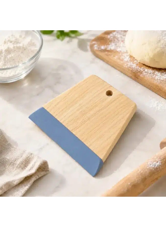 Wooden Dough Cutter with Food-Grade Silicone Edge, Wooden Dough Scraper for Bread, Pizza & Pastry Dough, Non-Scratch Bench Scraper, 12 × 11 cm Blue - Image 2