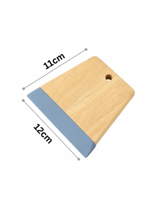 Wooden Dough Cutter with Food-Grade Silicone Edge, Wooden Dough Scraper for Bread, Pizza & Pastry Dough, Non-Scratch Bench Scraper, 12 × 11 cm Blue - Image 4