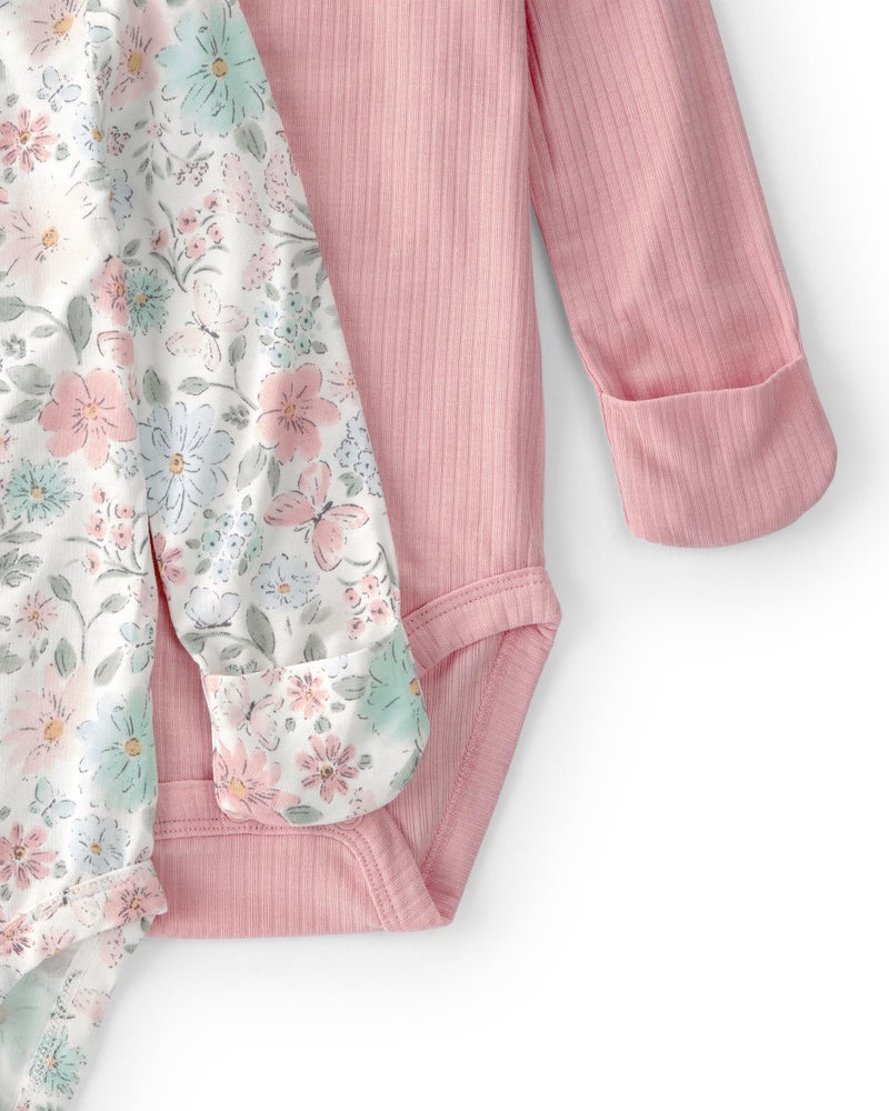 Carter's Girl PurelySoft 2-pack Long Sleeve Bodysuit, Garden Print, 9M - Image 2