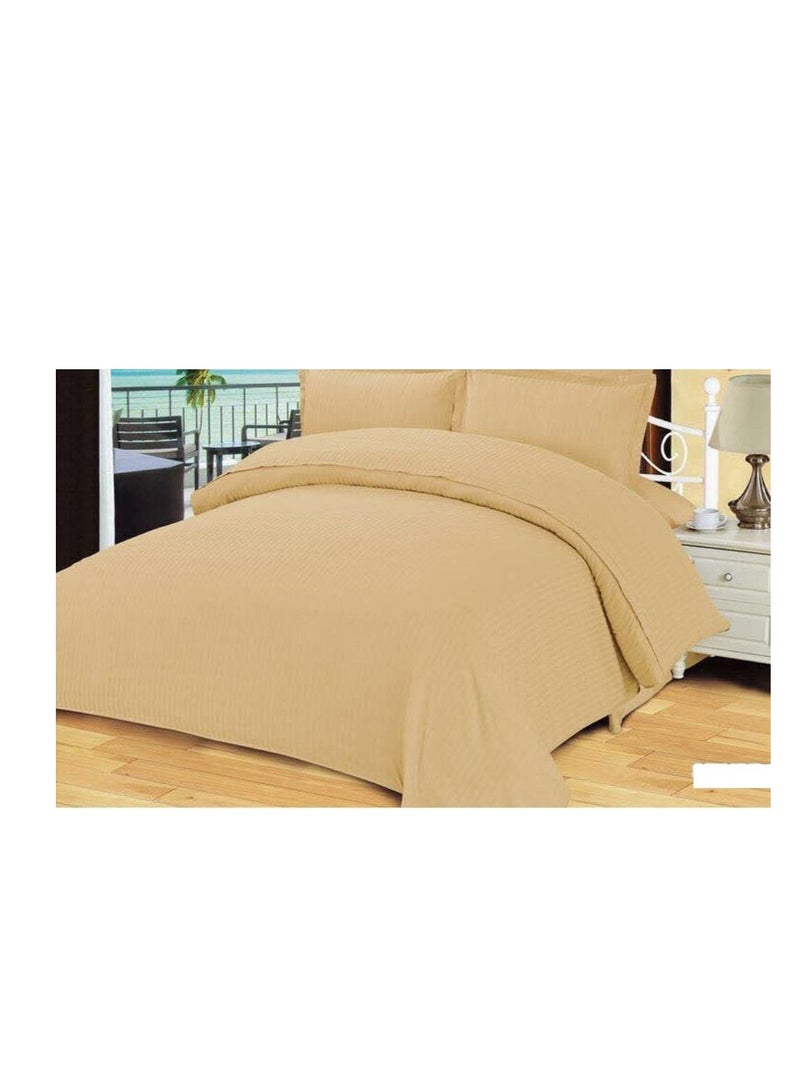 BAIG Stripe 6-Piece  King Size, fixed Duvet Set, Fitted bedsheet 4Pcs Pillowcases - Comforter 220x240cm Dark beige clr 