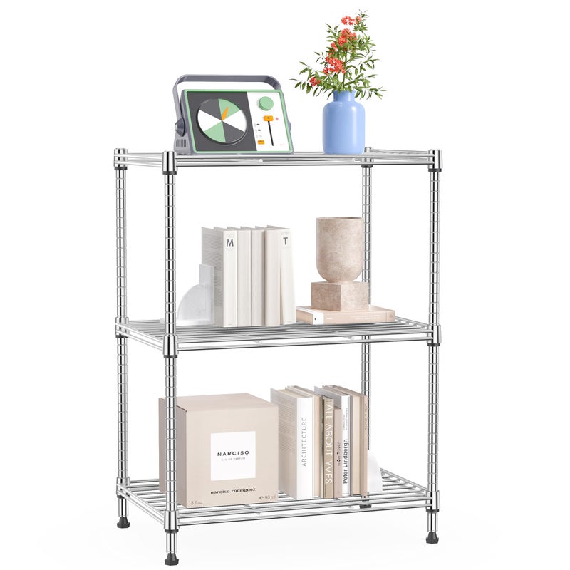 IZEUK 3 Tier Shelf, Heavy Duty Steel Wire Shelving Unit for Home, Kitchen, Laundry Room Organization, Office Storage Rack (17.7" W x 11.8" D x 26.3" H, 450LBS, Chrome) - Image 1