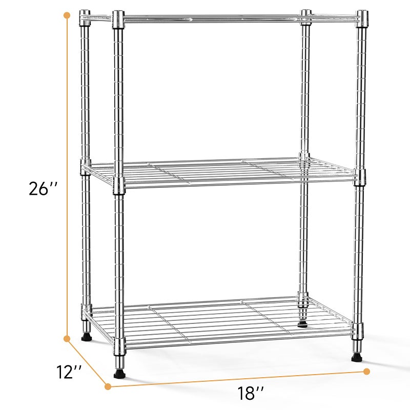 IZEUK 3 Tier Shelf, Heavy Duty Steel Wire Shelving Unit for Home, Kitchen, Laundry Room Organization, Office Storage Rack (17.7" W x 11.8" D x 26.3" H, 450LBS, Chrome) - Image 2