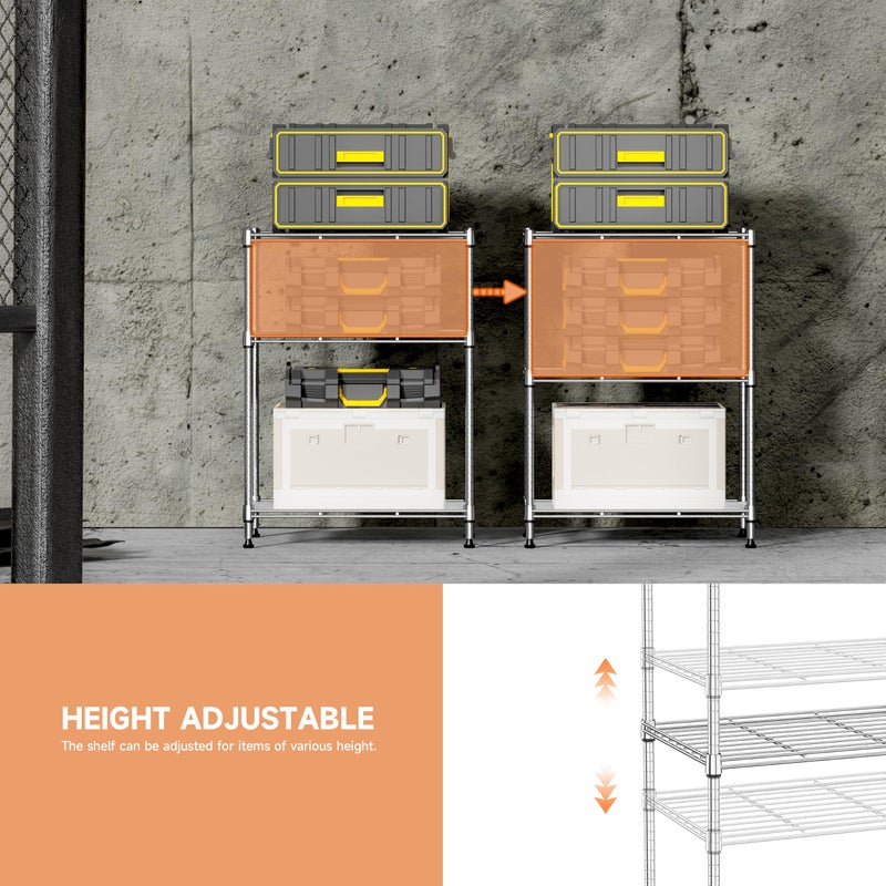 IZEUK 3 Tier Shelf, Heavy Duty Steel Wire Shelving Unit for Home, Kitchen, Laundry Room Organization, Office Storage Rack (17.7" W x 11.8" D x 26.3" H, 450LBS, Chrome) - Image 4