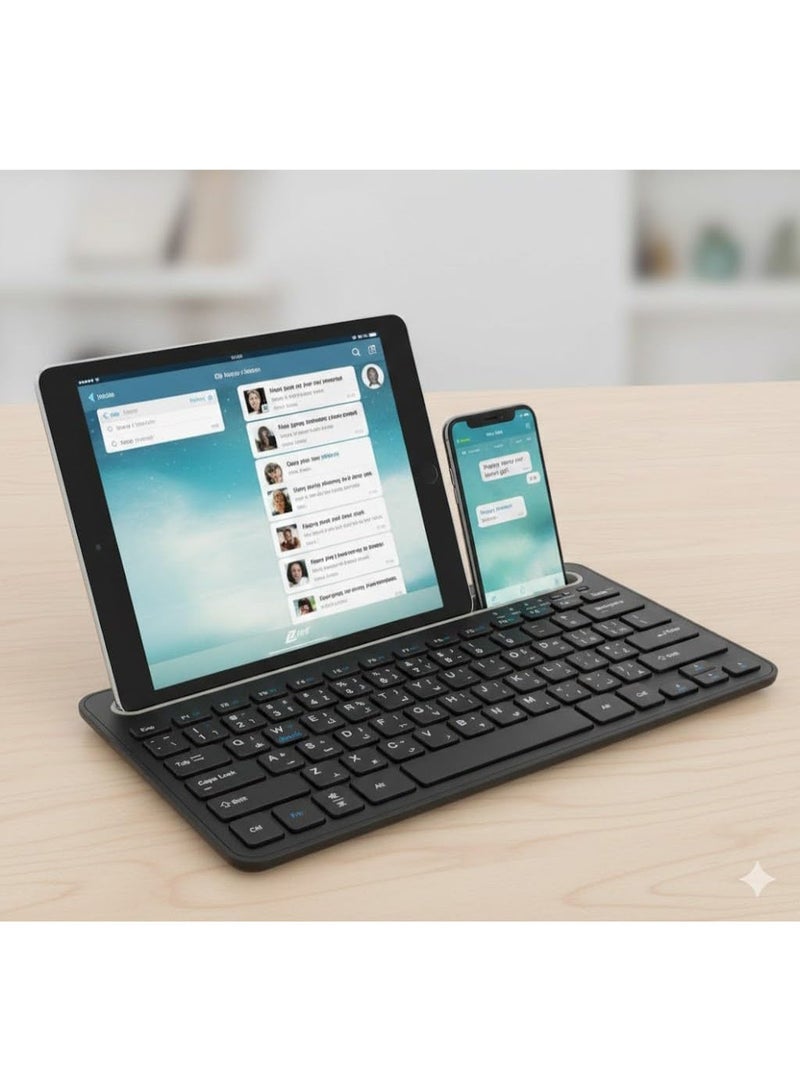 Zero Dual wireless connection Arabic English Keyboard with Mobile and Tablet Holder - Support Bluetooth & 2.4G - Compatible with iOS, Android, Windows - Slim and Quiet Design for Work and Study - Image 1