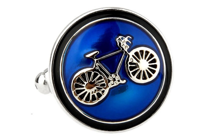 MRCUFF Bike Bicycle Cycling Cyclists Blue Pair Cufflinks in a Presentation Gift Box & Polishing Cloth - Image 1