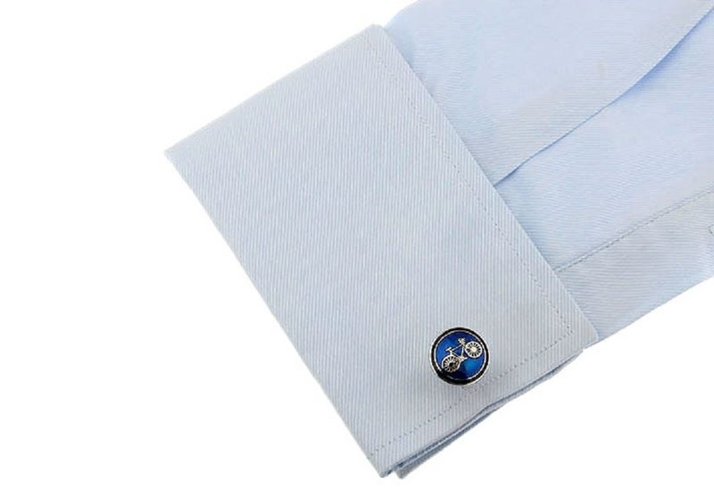 MRCUFF Bike Bicycle Cycling Cyclists Blue Pair Cufflinks in a Presentation Gift Box & Polishing Cloth - Image 3