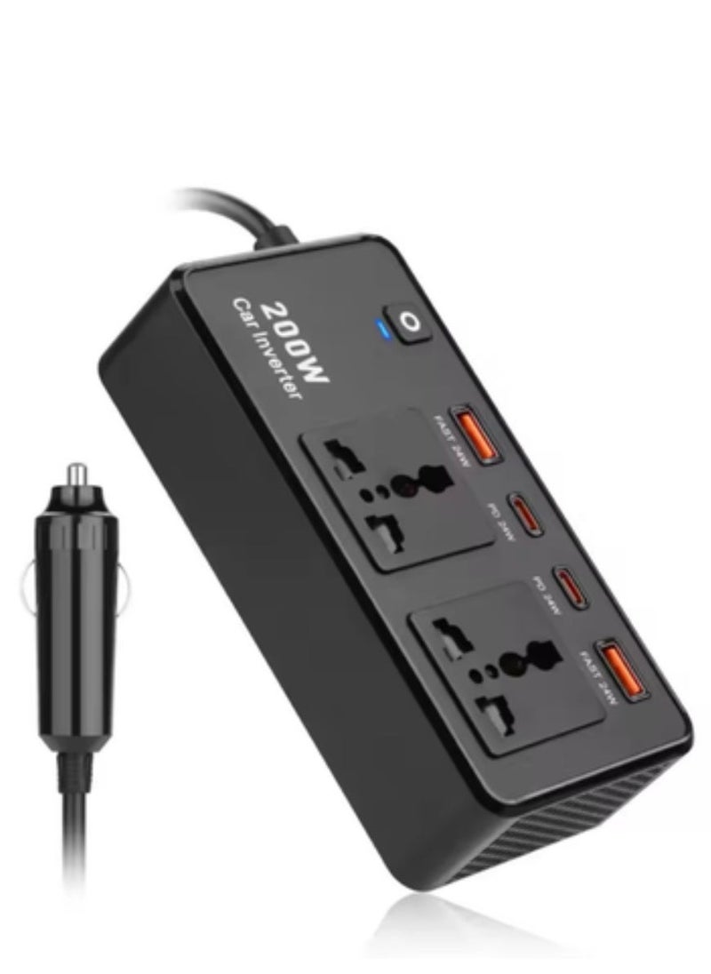 ELTRAZONE Power Inverter Car Adapter 200W – 12V to 220V Voltage Converter for Electric Devices – Includes USB & Type-C Ports, Universal Charging for Laptops, Smartphones & More – Compact & Portable - Image 4