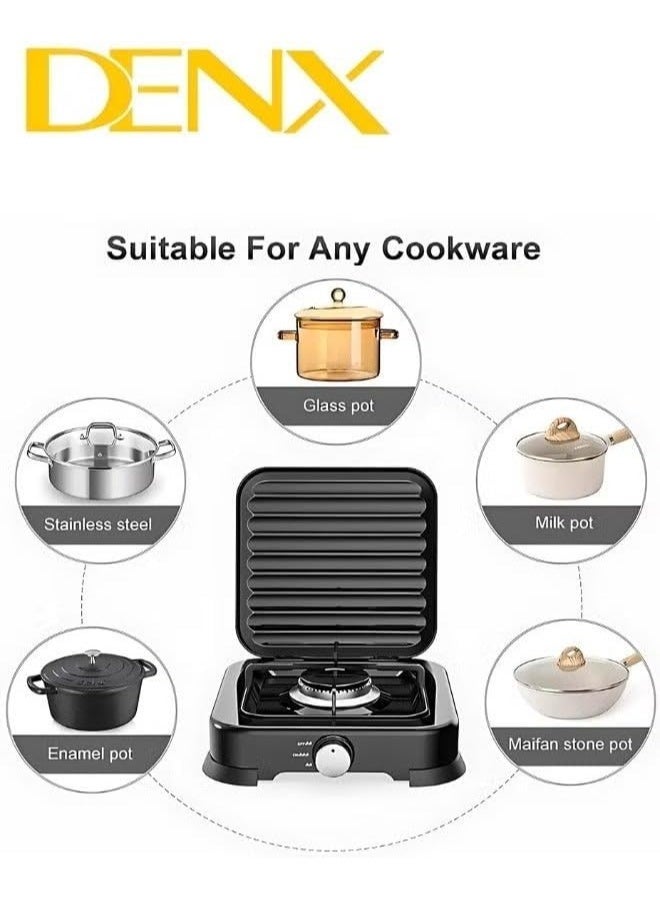 دينكس موقد غاز DENX DX2805 أحادي الشعلة - موقد غاز محمول بقوة 2200 واط، مصنوع من الحديد الزهر، تحكم يدوي بالمقبض، موقد طهي صغير الحجم للاستخدام المنزلي والخارجي وفي المطبخ - أسود - Image 5