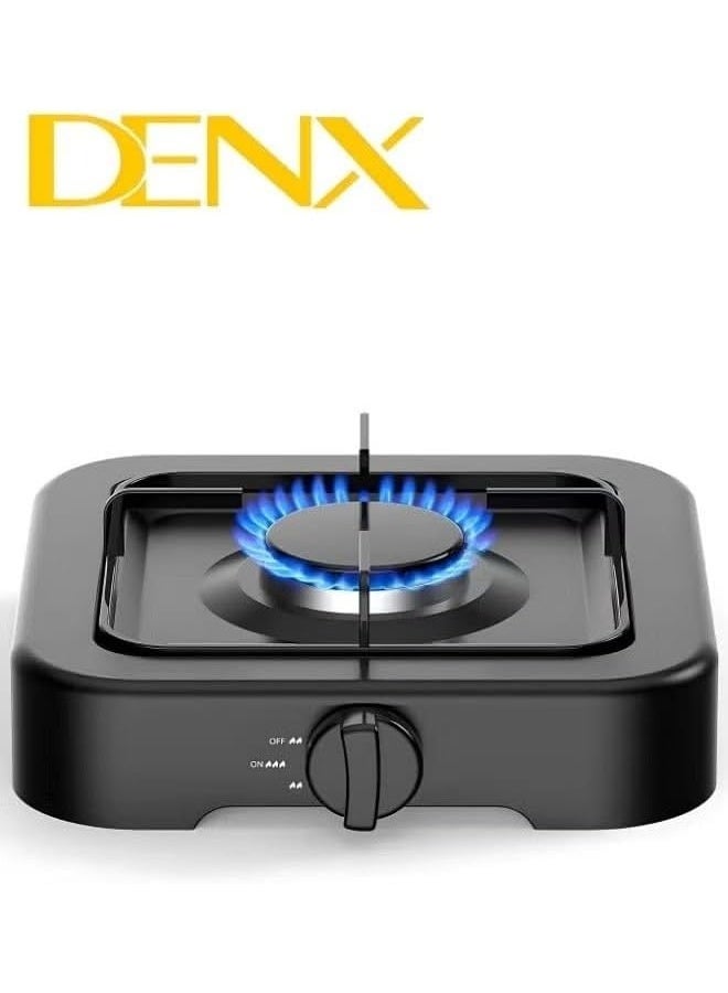 دينكس موقد غاز DENX DX2805 أحادي الشعلة - موقد غاز محمول بقوة 2200 واط، مصنوع من الحديد الزهر، تحكم يدوي بالمقبض، موقد طهي صغير الحجم للاستخدام المنزلي والخارجي وفي المطبخ - أسود - Image 1