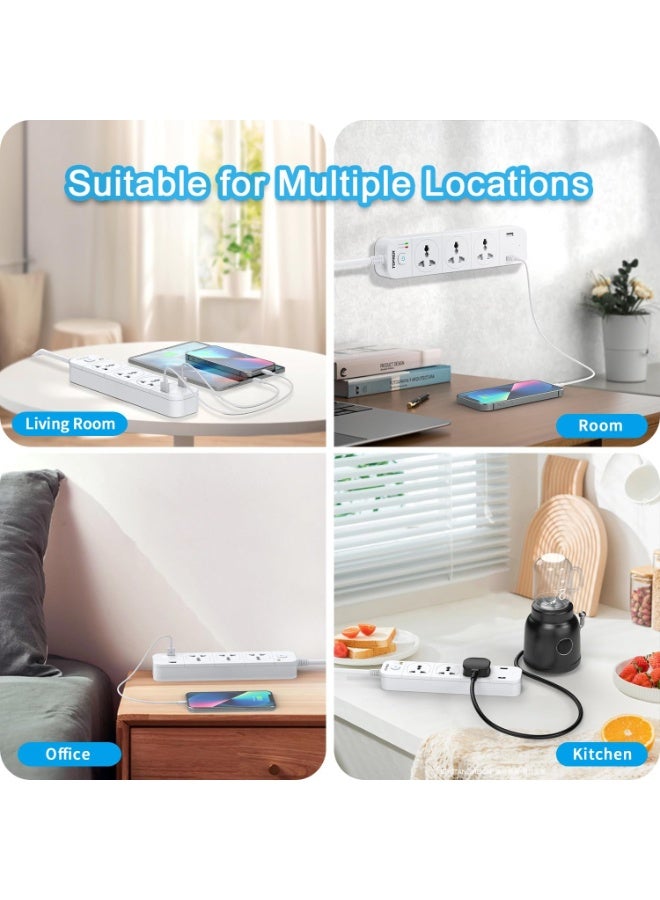 TOPREK Power Strip with USB Slots, 3 Way Extension Lead Outlets with 3 Smart Electrical Sockets & 2 USB Ports & Surge Protector, 2M Extension Cord & 1 Switch, 3250W/13A, Extension Cord for Home Office - Image 2