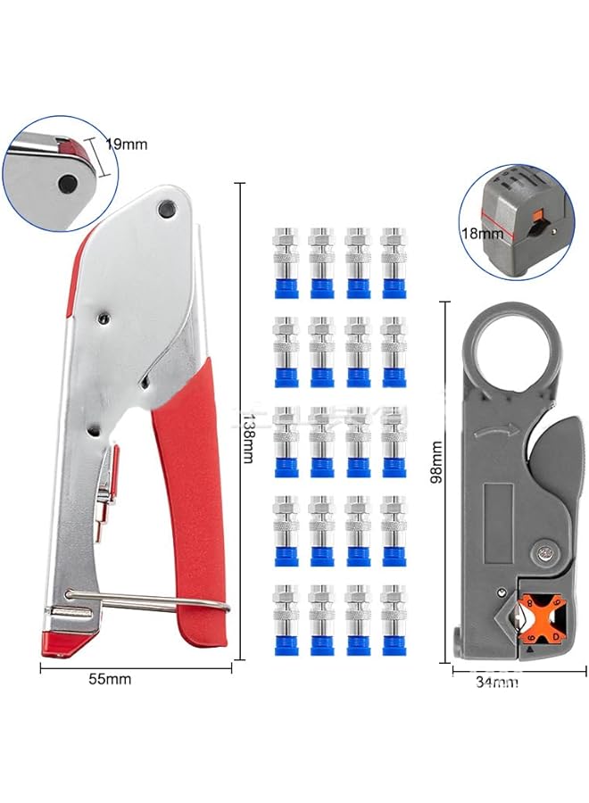 PROMASS promass Coaxial Cable Connector, Enhanced Coaxial Compression Tool Kit - Professional Coax Cable Crimper with Wire Stripper, Ideal for RG6 and RG59 Connectors  - Image 2