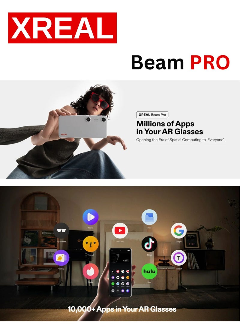 XREAL - XREAL Beam Pro, The AR Glasses Spatial Computing Companion, 3D Cameras, Android 14, Supports All Google Play Store apps, Multiple Spatial Experiences for Movies, TV and Gaming, FHD 1080p (8G+256G) - Image 1
