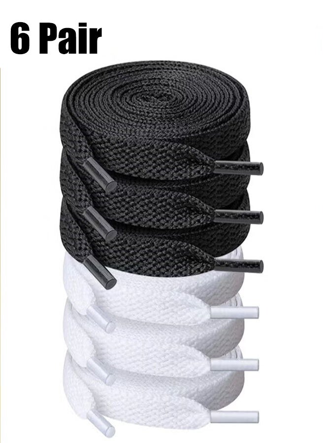 KANGLI 6 Pair Black white Shoelaces, Flat Shoe laces, Wide Shoelaces for Athletic Running Sneakers Shoes Boot Strings - Image 1