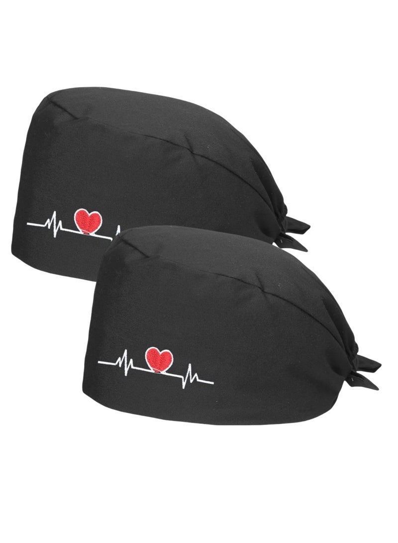 TLAXCA 2 Pack Surgical Caps, Unisex Dental Stomatologist Operating Room Nurse Caps, Adjustable Elastic Nursing Caps with ons and Sweatband, Fluffy Cotton Hats (Black)  - Image 1