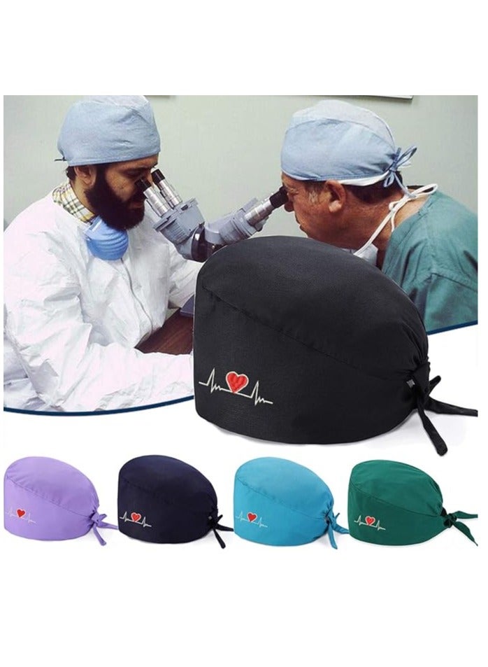TLAXCA 2 Pack Surgical Caps, Unisex Dental Stomatologist Operating Room Nurse Caps, Adjustable Elastic Nursing Caps with ons and Sweatband, Fluffy Cotton Hats (Black)  - Image 4