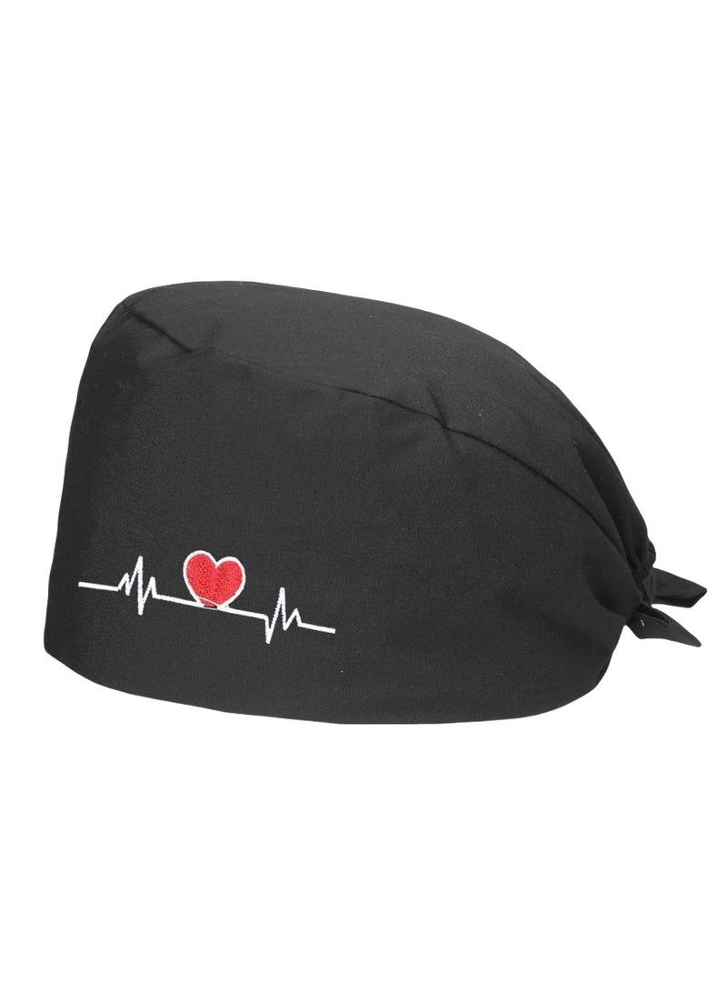 TLAXCA 2 Pack Surgical Caps, Unisex Dental Stomatologist Operating Room Nurse Caps, Adjustable Elastic Nursing Caps with ons and Sweatband, Fluffy Cotton Hats (Black)  - Image 2