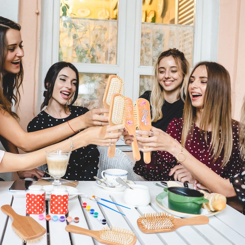 Meanplan 6 Set DIY Wooden Hairbrush Painting Kits Make Your Own Hair Brush Girls Hand-Painted Hairbrush Night Party Supplies with Paint Brush and Palette for DIY Gift Party Crafts - Image 5