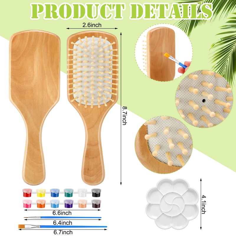 Meanplan 6 Set DIY Wooden Hairbrush Painting Kits Make Your Own Hair Brush Girls Hand-Painted Hairbrush Night Party Supplies with Paint Brush and Palette for DIY Gift Party Crafts - Image 3