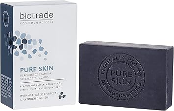 Biotrade Pure Skin Black Charcoal Soap Detox Removes Blackheads Acne Oiliness Tightens Pores - Image 1