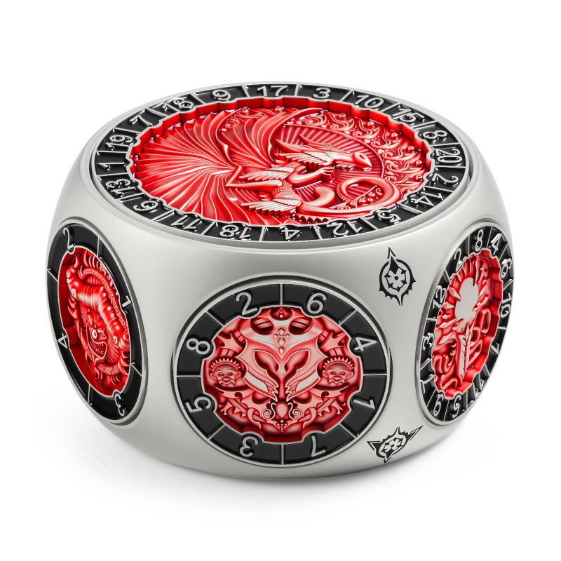 DNDND Dual D20 8in1 Spinner Metal Dice Hexagonal Spinning DD Monster Themed Dice Set for TTRPG Dungeons and Dragons Dungeon Masters with Collectible Gift Tin Silver with Red - Image 3