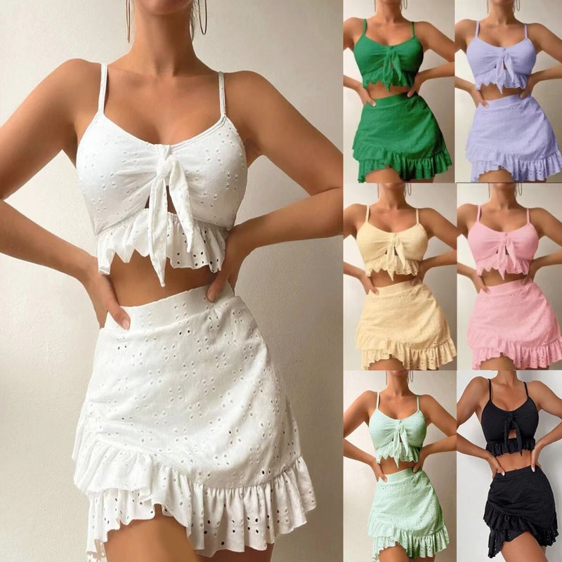Swimwear Women'S Split Hip Skirt Swimwear Special Fabric Three-Piece Bikini Bikini - Image 2