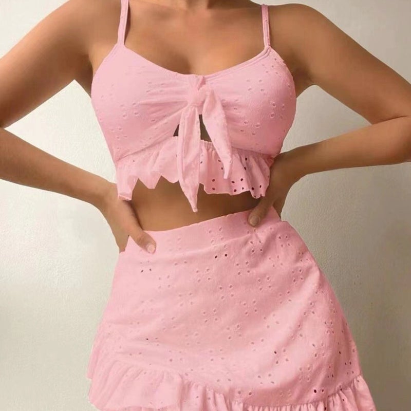 Swimwear Women'S Split Hip Skirt Swimwear Special Fabric Three-Piece Bikini Bikini - Image 3
