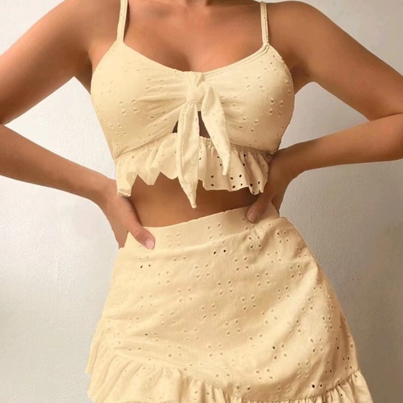 Swimwear Women'S Split Hip Skirt Swimwear Special Fabric Three-Piece Bikini Bikini - Image 4