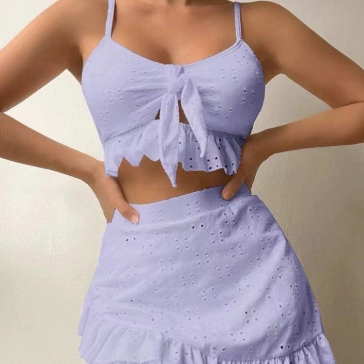Swimwear Women'S Split Hip Skirt Swimwear Special Fabric Three-Piece Bikini Bikini - Image 5