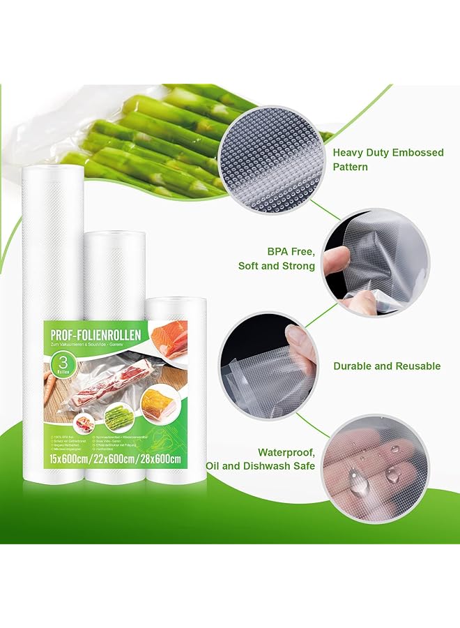 DMG TECH 3 Pcs Vacuum Sealer Bags, Reusable Storage Rolls Bpa Free, Heavy Duty Embossed Customized Size For Food Storage Sous Vide Cooking (15X500Cm +22X500Cm +28X500Cm) - Image 4