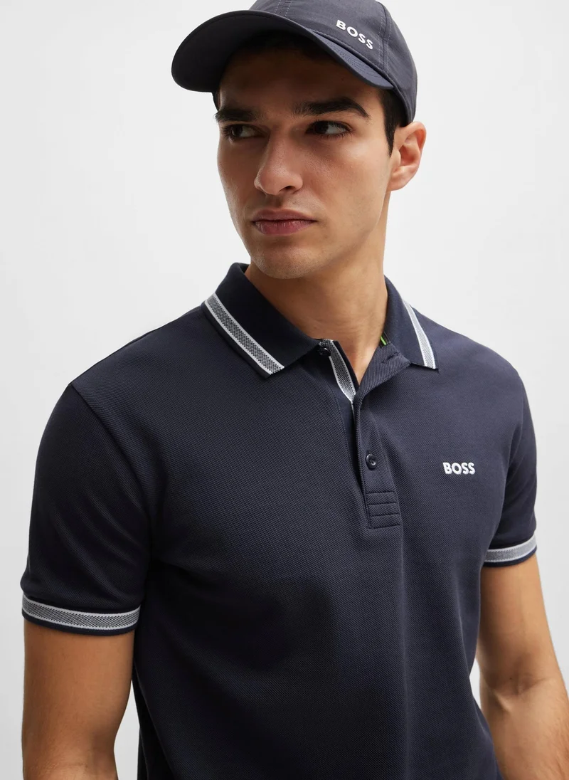BOSS Cotton-piqué Paddy polo shirt with contrast logo
