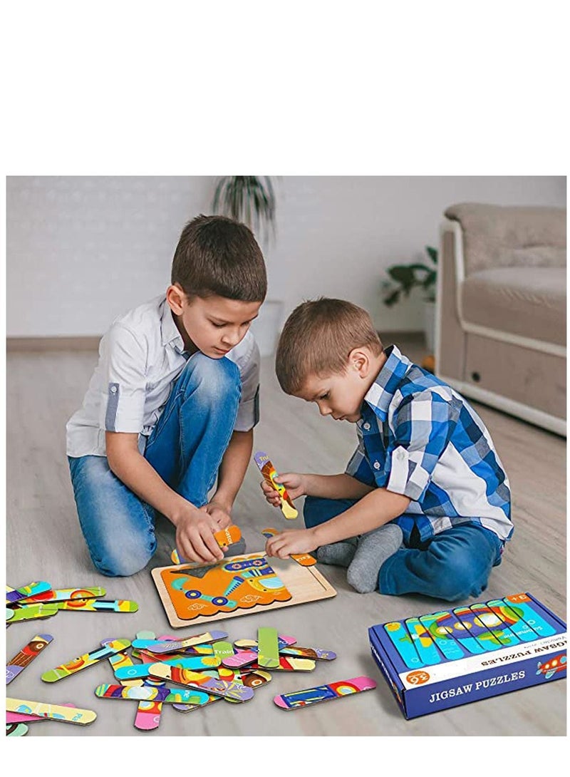 NIBEMINENT Vehicles Wooden Jigsaw Puzzles Pattern Blocks Sorting and Stacking Toys Peg Puzzle Preschool Montessori Educational for Toddlers Kids Boys Girls Age 3+ Years Old  - Image 2