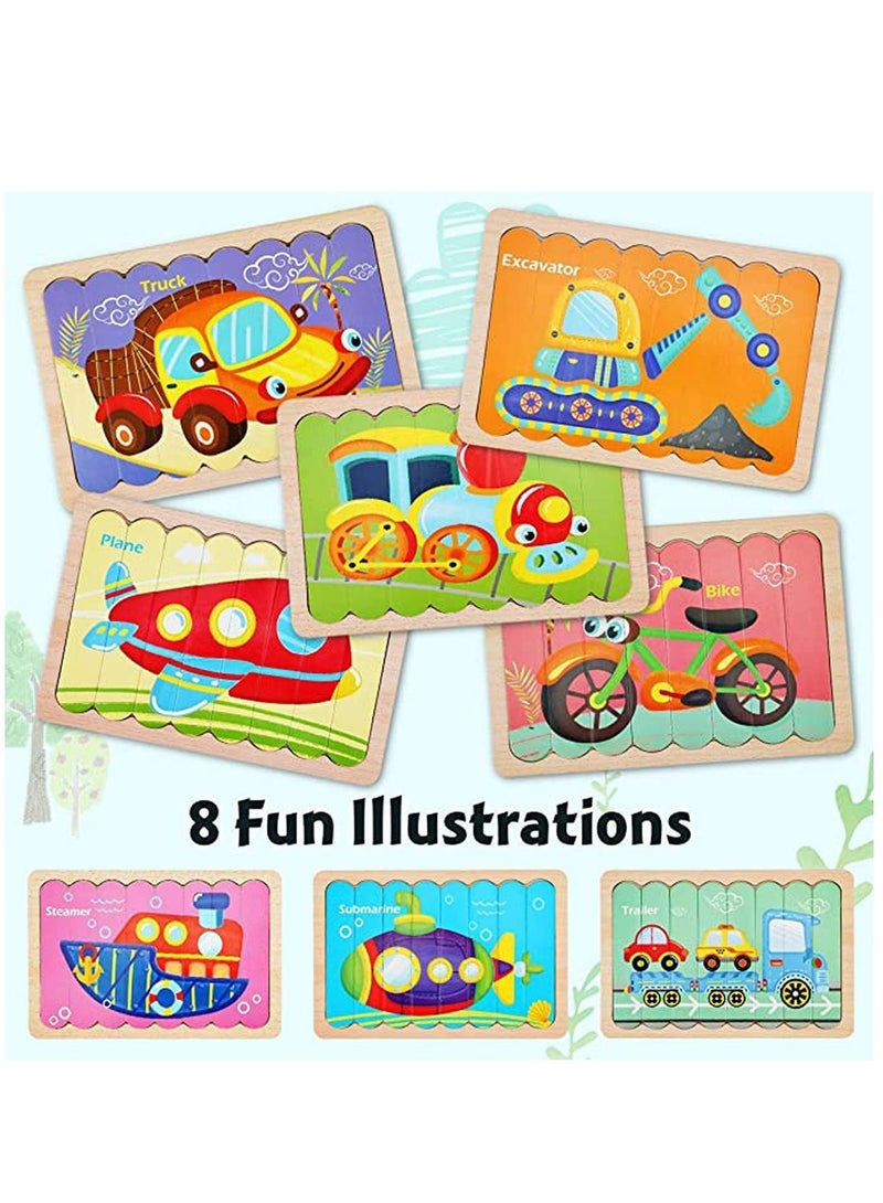 NIBEMINENT Vehicles Wooden Jigsaw Puzzles Pattern Blocks Sorting and Stacking Toys Peg Puzzle Preschool Montessori Educational for Toddlers Kids Boys Girls Age 3+ Years Old  - Image 4