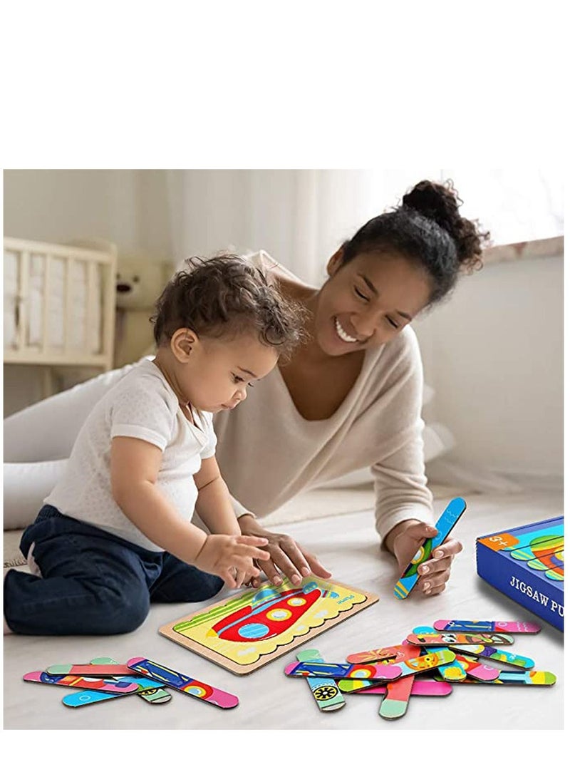 NIBEMINENT Vehicles Wooden Jigsaw Puzzles Pattern Blocks Sorting and Stacking Toys Peg Puzzle Preschool Montessori Educational for Toddlers Kids Boys Girls Age 3+ Years Old  - Image 3