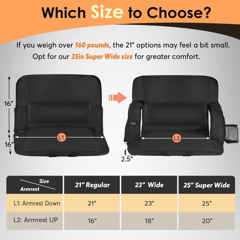 HOPERAN 25" Massage Heated Stadium Seats for Bleachers with Back Support & Lumbar Pillow, 3 Level Heating & 6 Modes Massage Portable Heated Stadium Chairs for Bleachers - Image 2