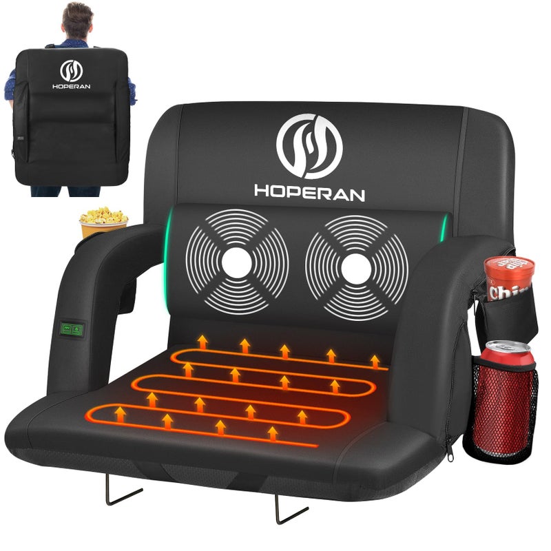 HOPERAN 25" Massage Heated Stadium Seats for Bleachers with Back Support & Lumbar Pillow, 3 Level Heating & 6 Modes Massage Portable Heated Stadium Chairs for Bleachers - Image 1