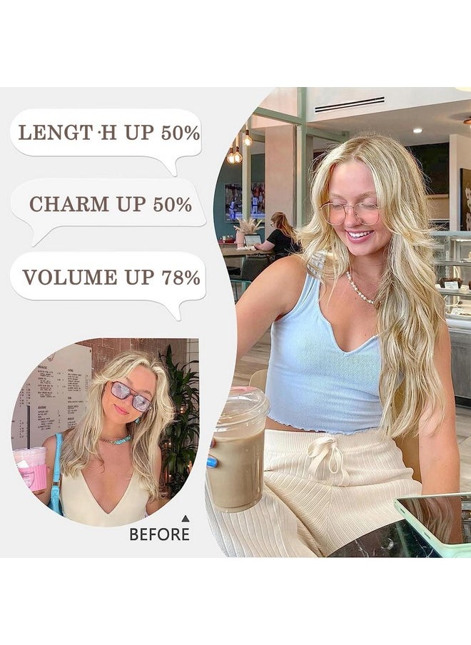 MISSQUEEN Issqueen 20Inch Clip In Long Wavy Hair Extension 4Pcs Thick Hairpieces Blonde Double Weft Synthetic Natural Hair Extension For Women  - Image 4
