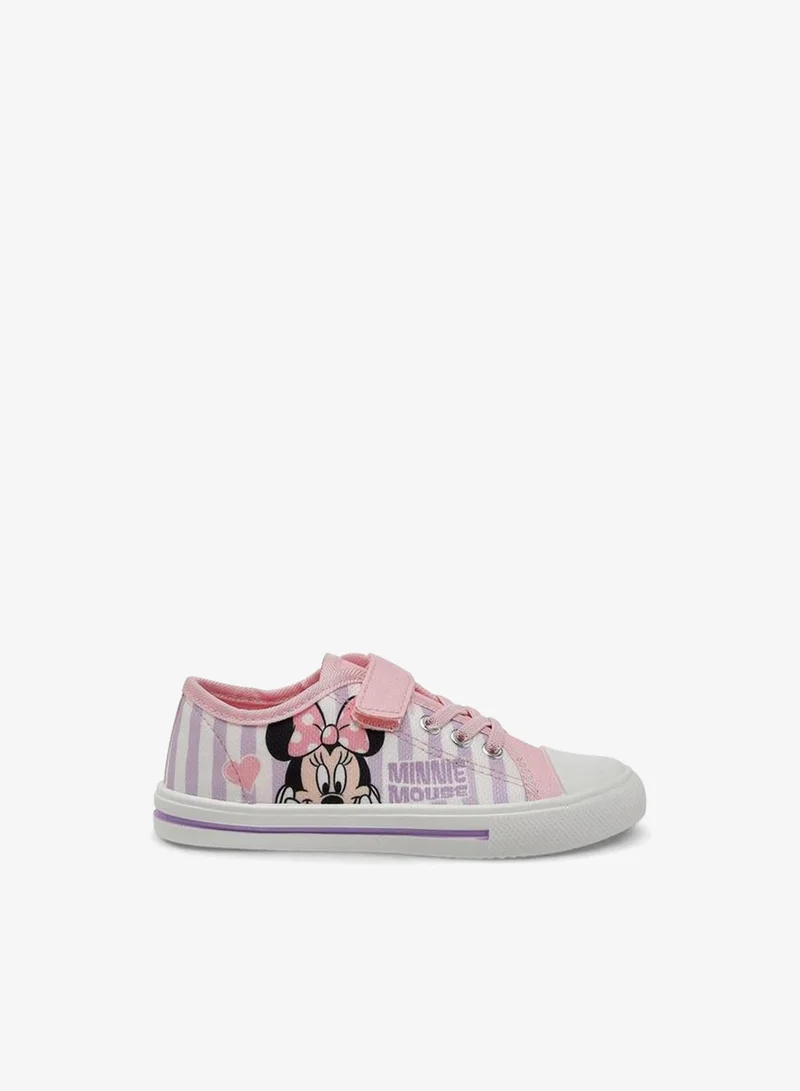 ديزني Girls Minnie Mouse Print Hook & Loop Ankle Sneakers